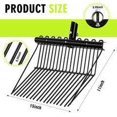 Tandefio close-up of angled tines showing strong scoop action for faster cleanup