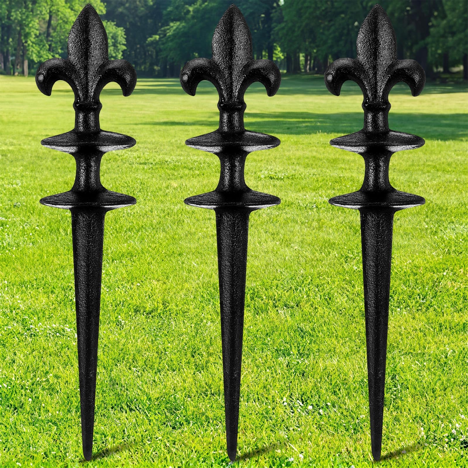 Tandefio front view of Fleur de Lis metal hose guide showing vintage style and protection