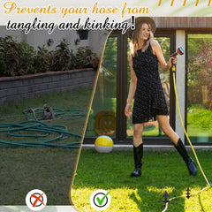 Tandefio in-use image with hose guided around flower bed preventing plant damage