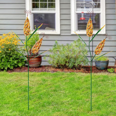 Tandefio front view of two corn stakes showing colorful fall curb appeal