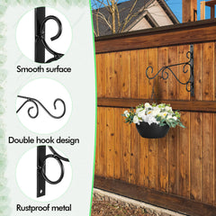 Tandefio bracket supporting a hanging basket in a garden illustrating reliable plant display