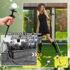 Tandefio hose guide in use directing hose around flower bed to protect plants