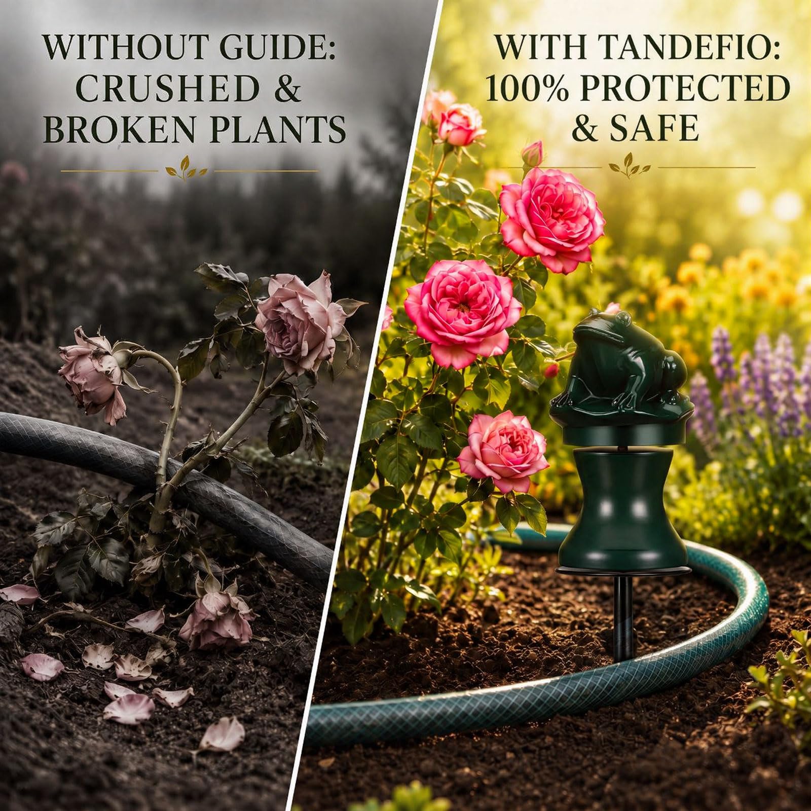 Tandefio stake beside a hand to show scale and easy placement benefit