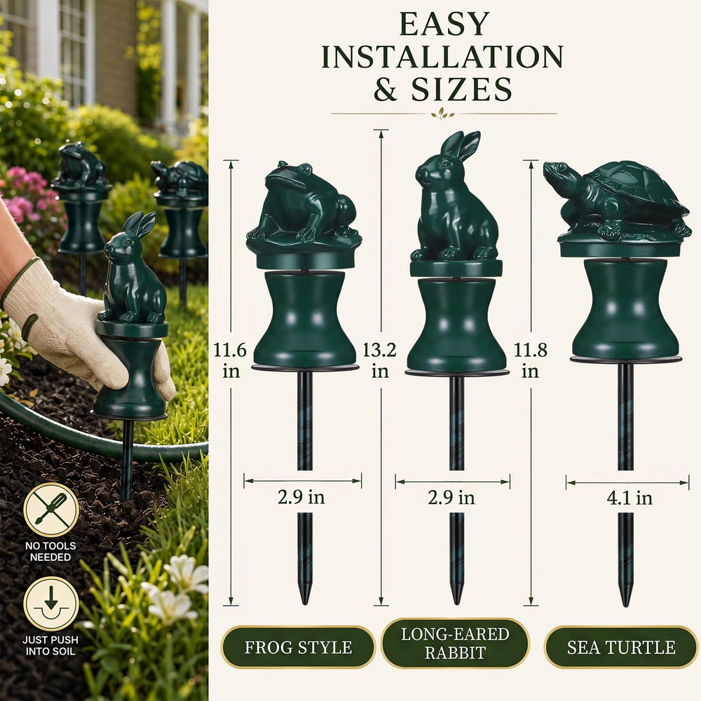 Tandefio stake guiding a hose along a flower bed ensuring plant safety benefit