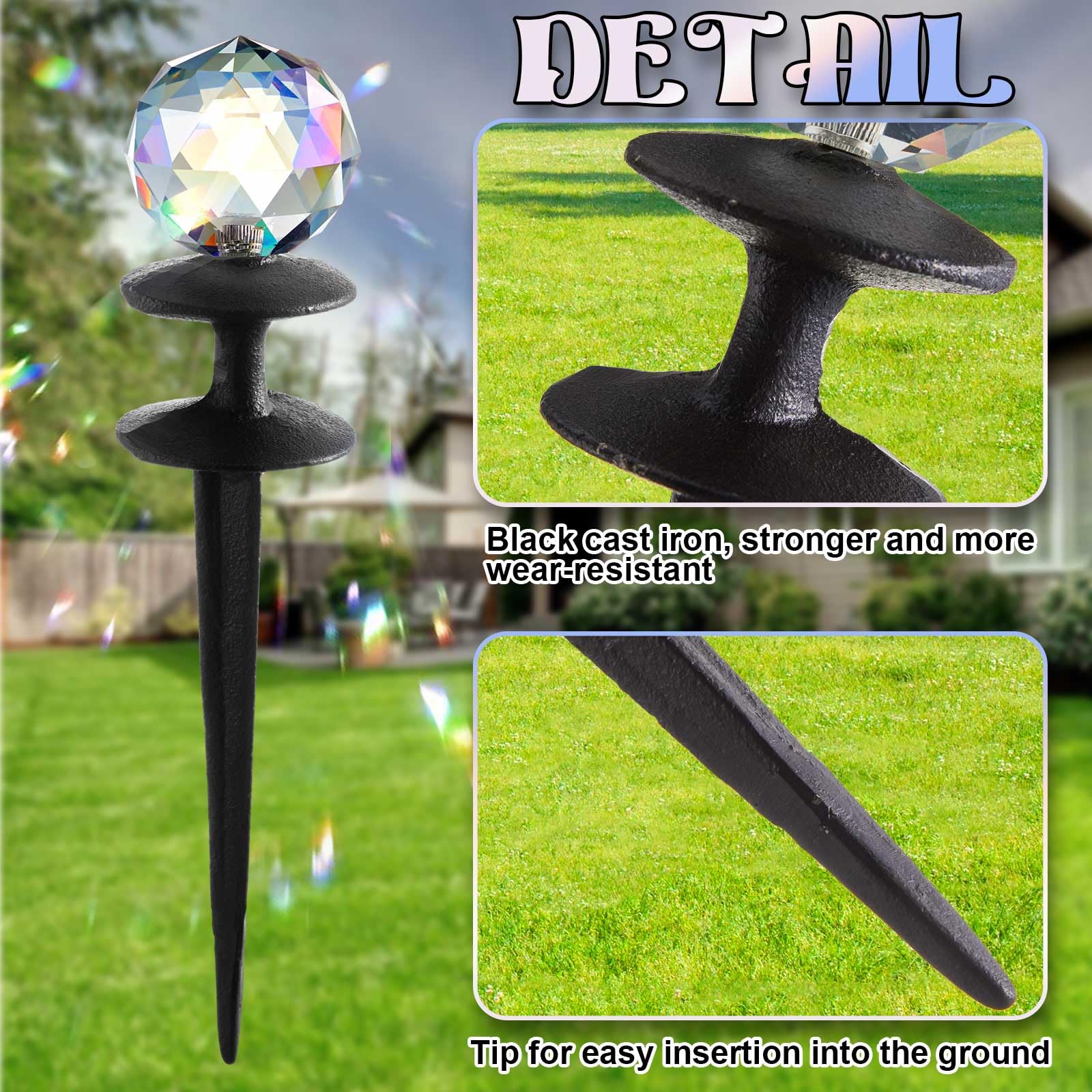 Tandefio pointed ground post detail showing secure anchoring benefit for lawns