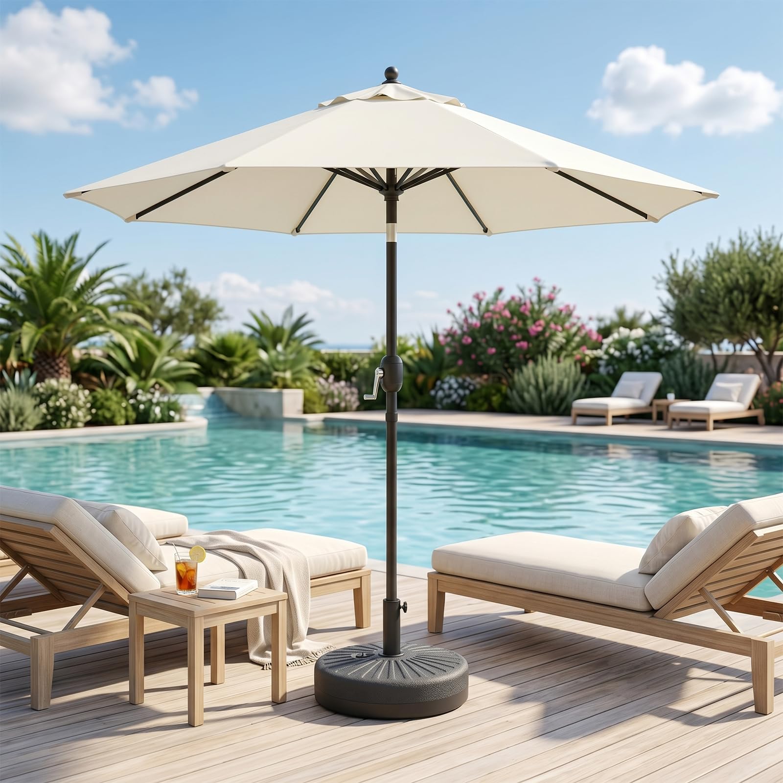 T&Jero base on a patio under umbrella showing comfortable shaded seating benefit