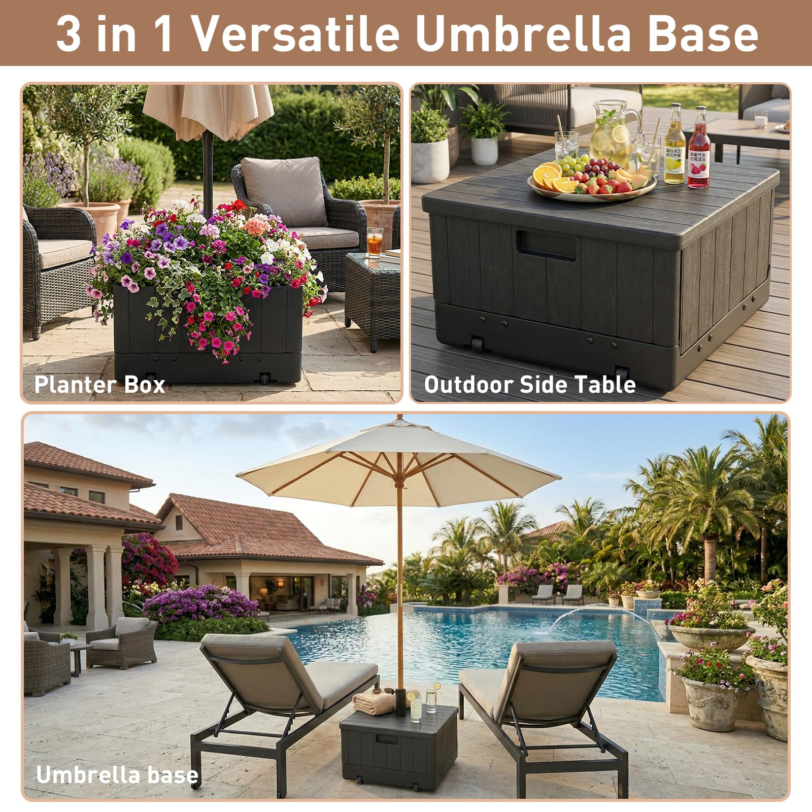 T&Jero on patio with umbrella installed demonstrating secure sunshade support