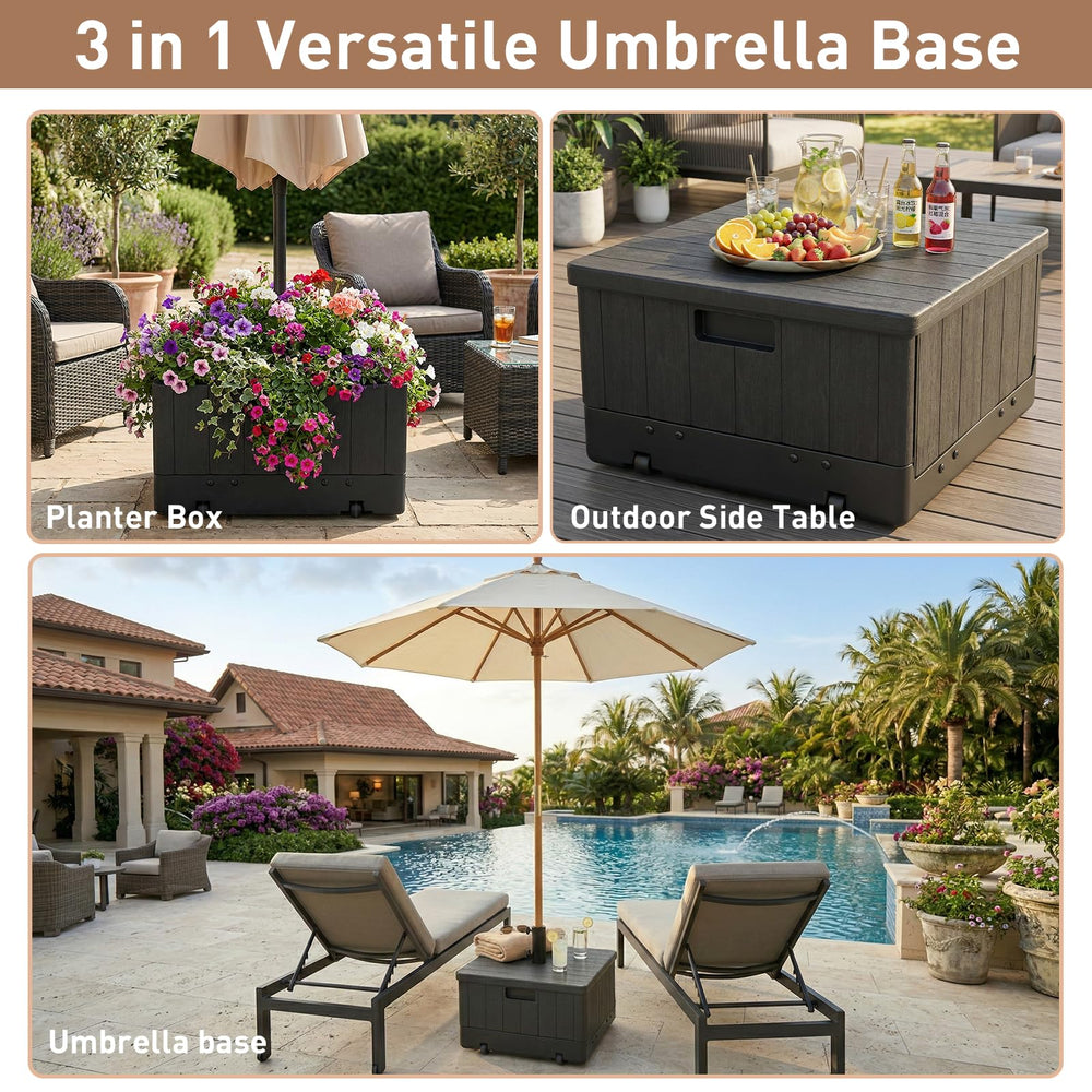 T&Jero on patio with umbrella installed demonstrating secure sunshade support