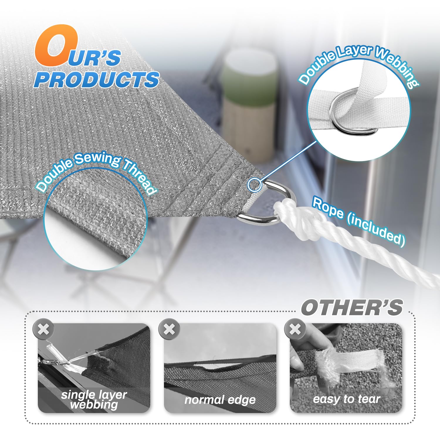 TANG D-ring and double-stitched hem detail for secure anchoring benefit