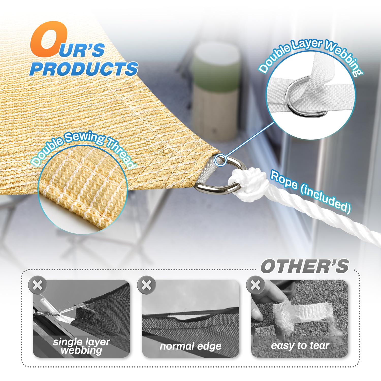 TANG D-ring corner detail demonstrating reinforced stitching and secure mounting benefit