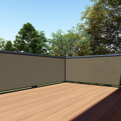 TANG front view of balcony screen showing full panel and neutral brown color for privacy