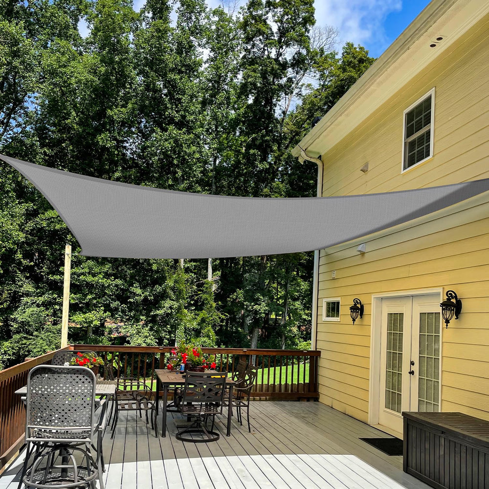 TANG front view of gray rectangular shade sail showing full coverage benefit