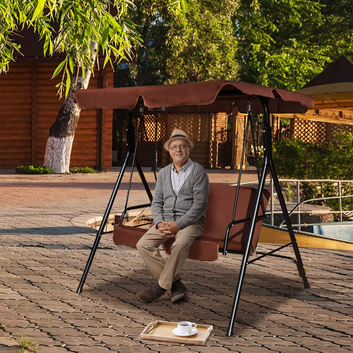 Tangkula canopy tilted demonstrating sun protection and adjustable shade