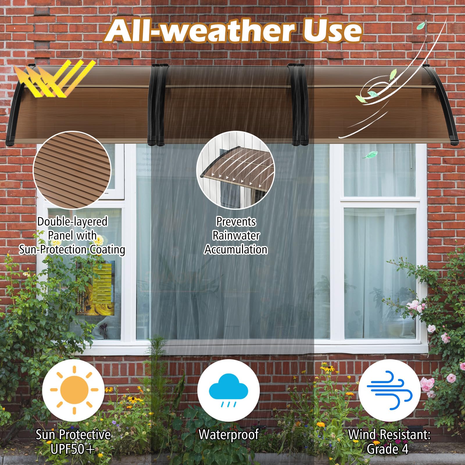 Tangkula awning installed above window reducing glare and heat transfer