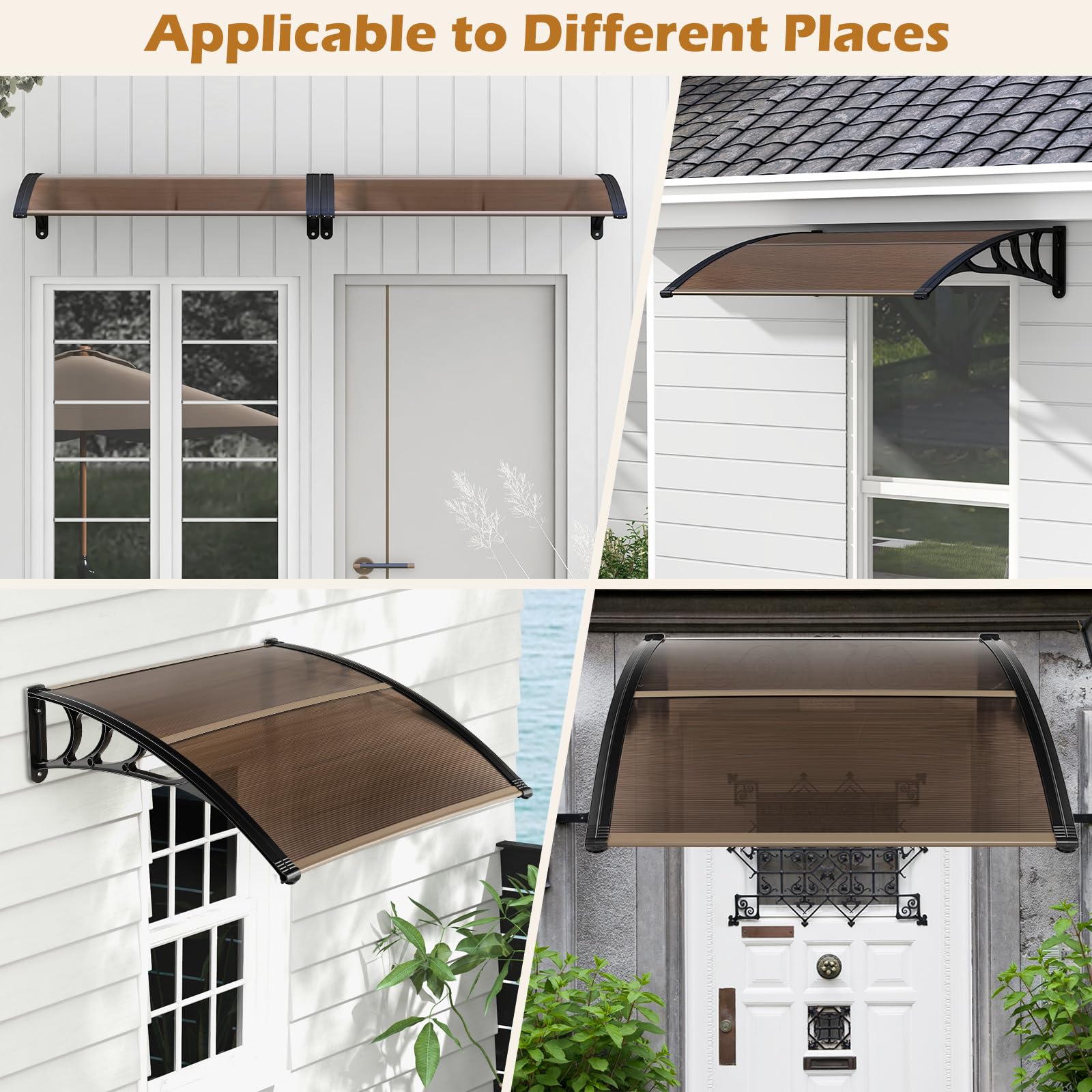 Tangkula awning shedding rainwater off the sloped panel for dry threshold