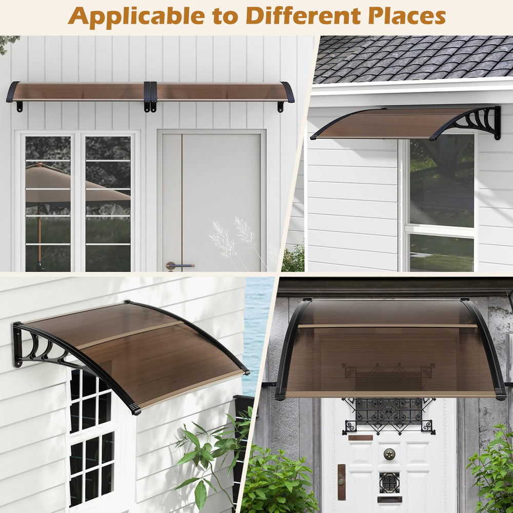 Tangkula awning shedding rainwater off the sloped panel for dry threshold