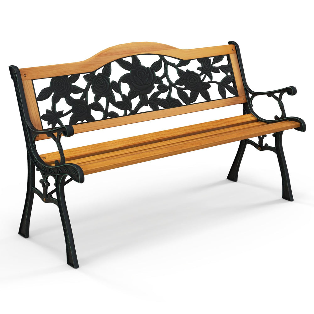 Tangkula bench front view showing weatherproof frame and seating benefit