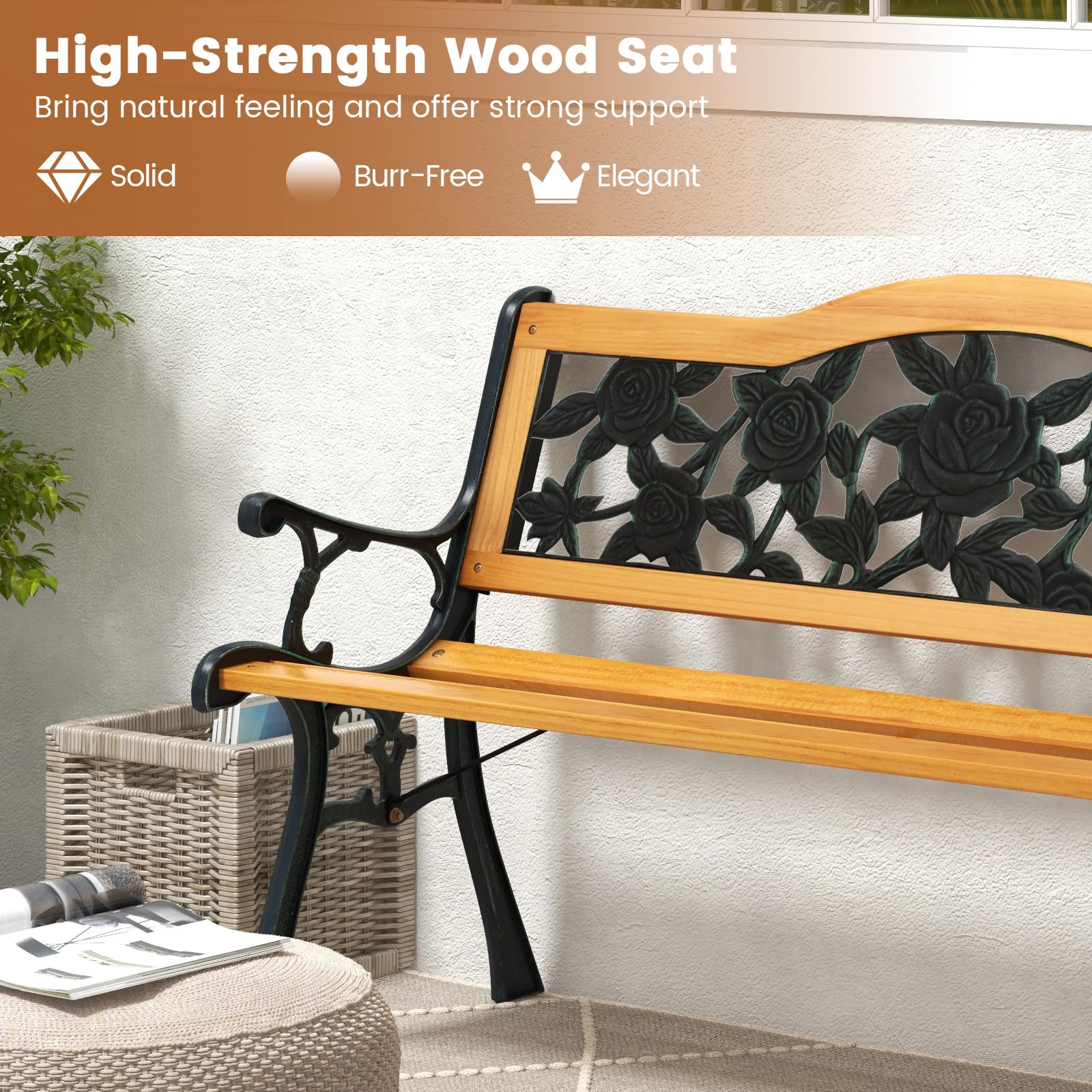 Tangkula bench placed in garden setting showing aesthetic appeal benefit