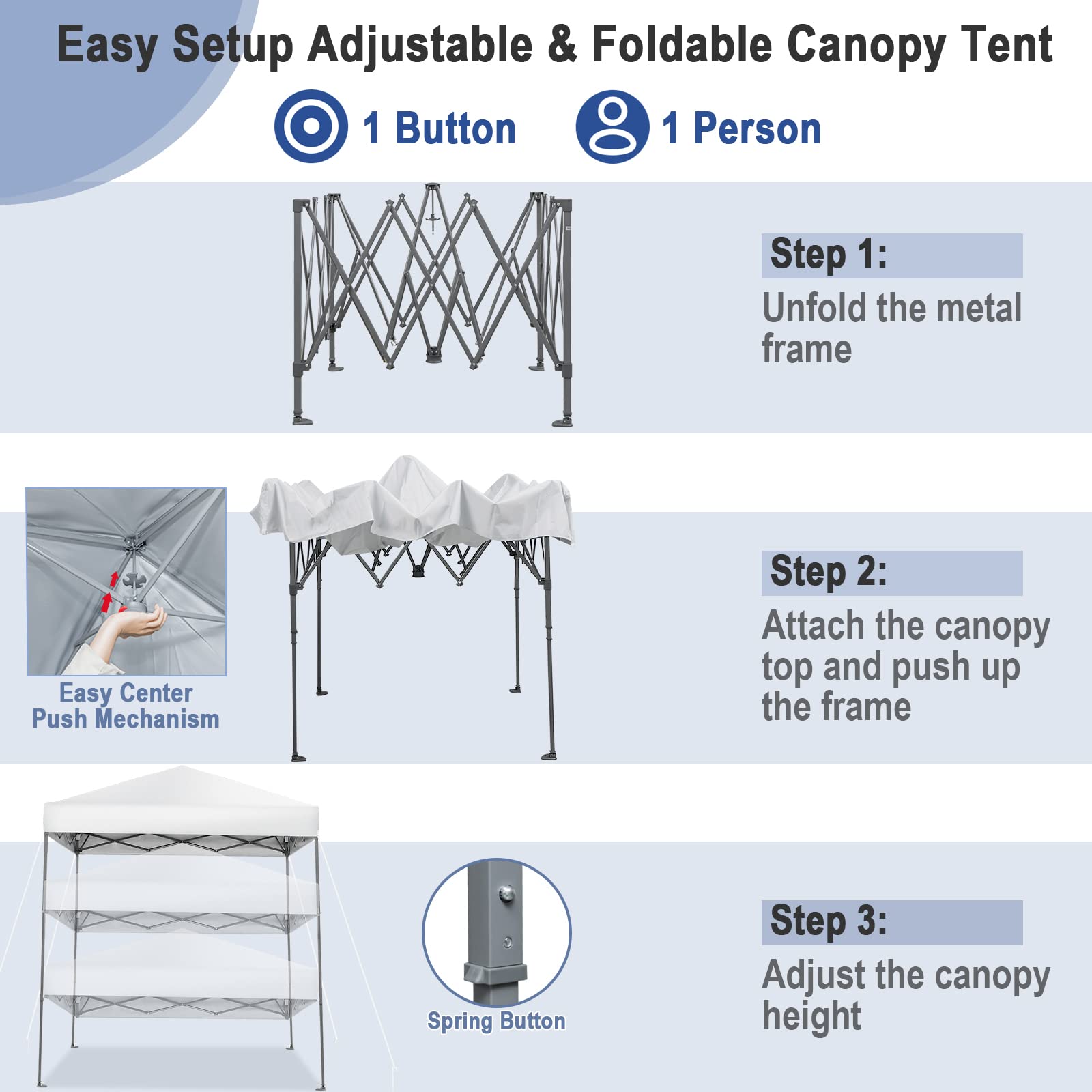 Tangkula leg adjustment showing three-height versatility and ease