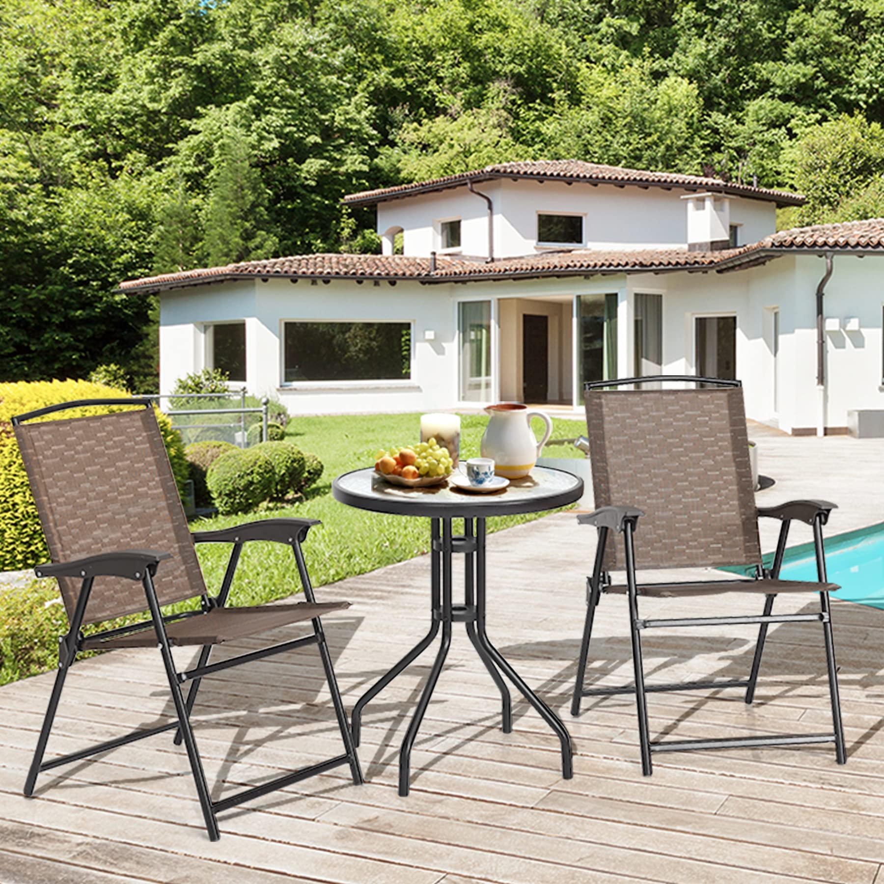 Tangkula close-up of teslin fabric on chair highlighting UV resistance and durable comfort
