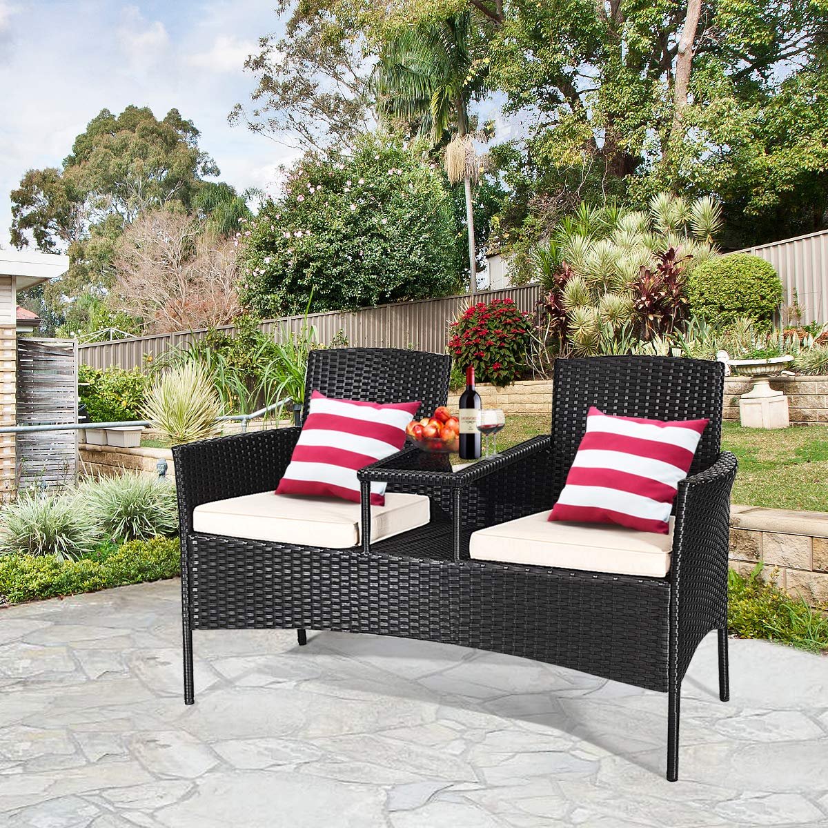 Tangkula PE rattan weave close-up highlighting weather-resistant texture
