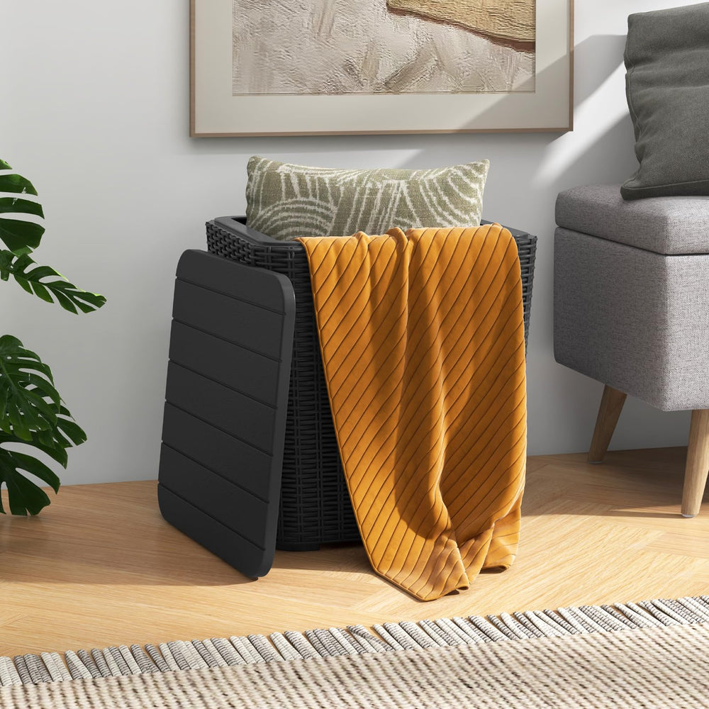 Tangkula closed lid faux wood top showing durable surface benefit