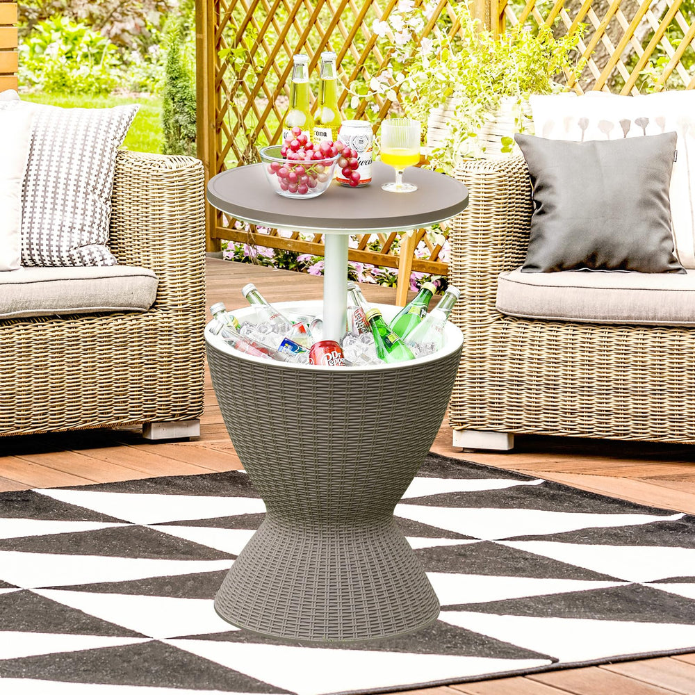 Tangkula styled as coffee table with snacks showing everyday outdoor entertaining benefit