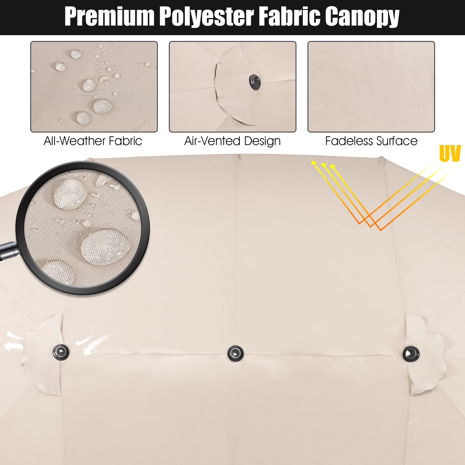 Tangkula polyester fabric texture demonstrating fade resistance and UV blocking