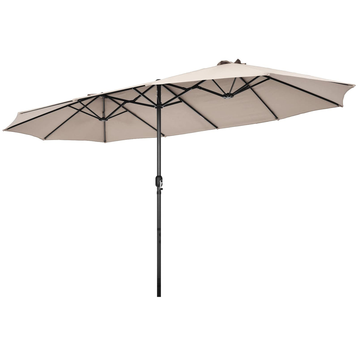 Tangkula front view showing full beige twin canopy and broad shade benefit