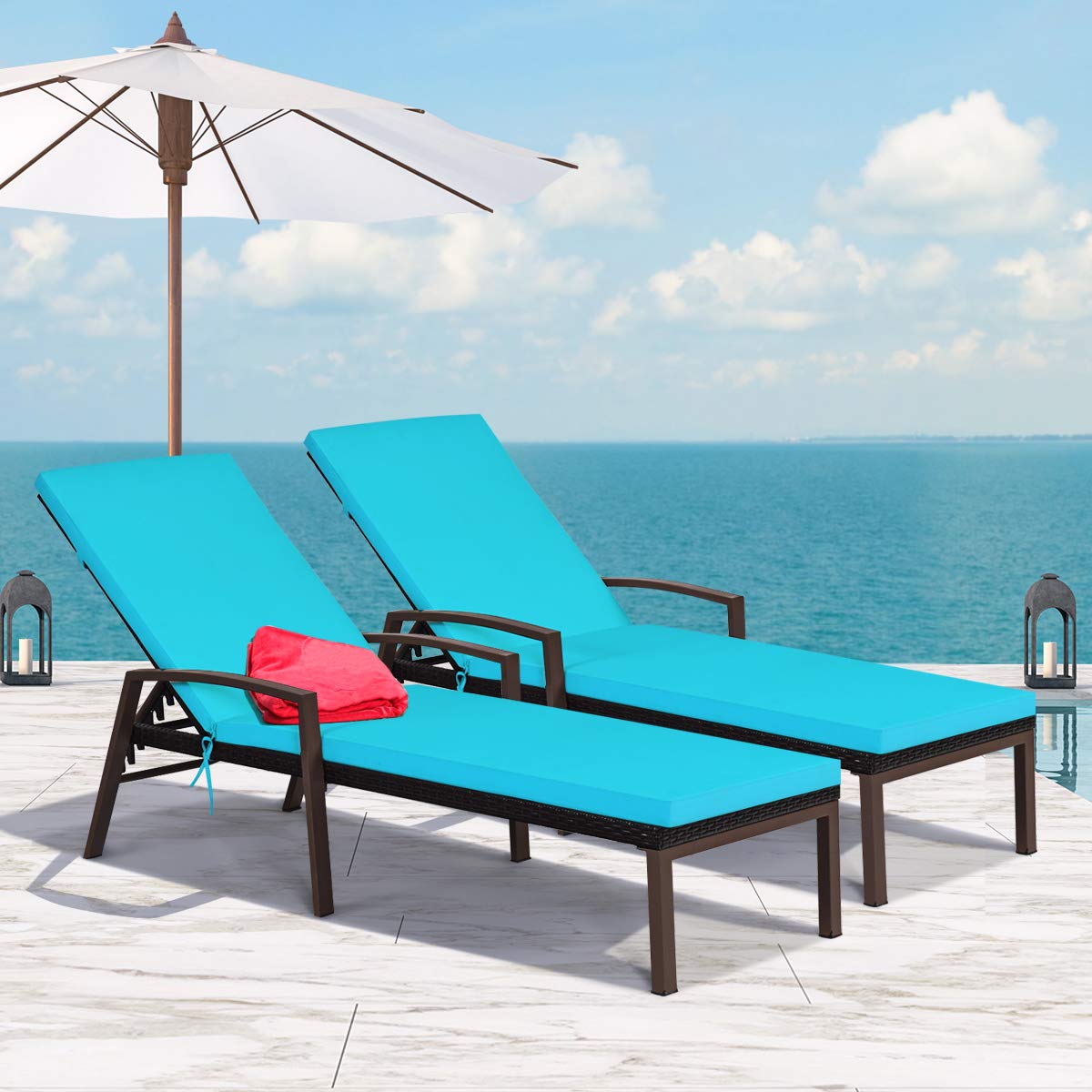 Tangkula front view of both loungers showing balanced design and comfortable seating