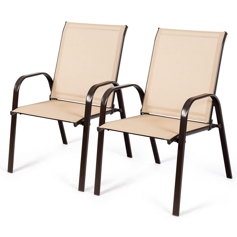 Tangkula front view of two beige chairs showing comfortable wide seats