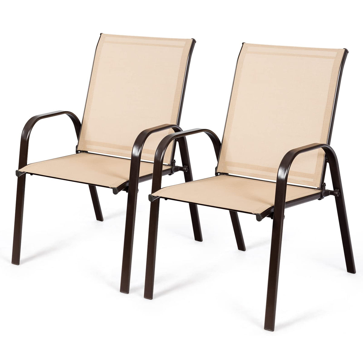 Tangkula front view of two beige chairs showing comfortable wide seats