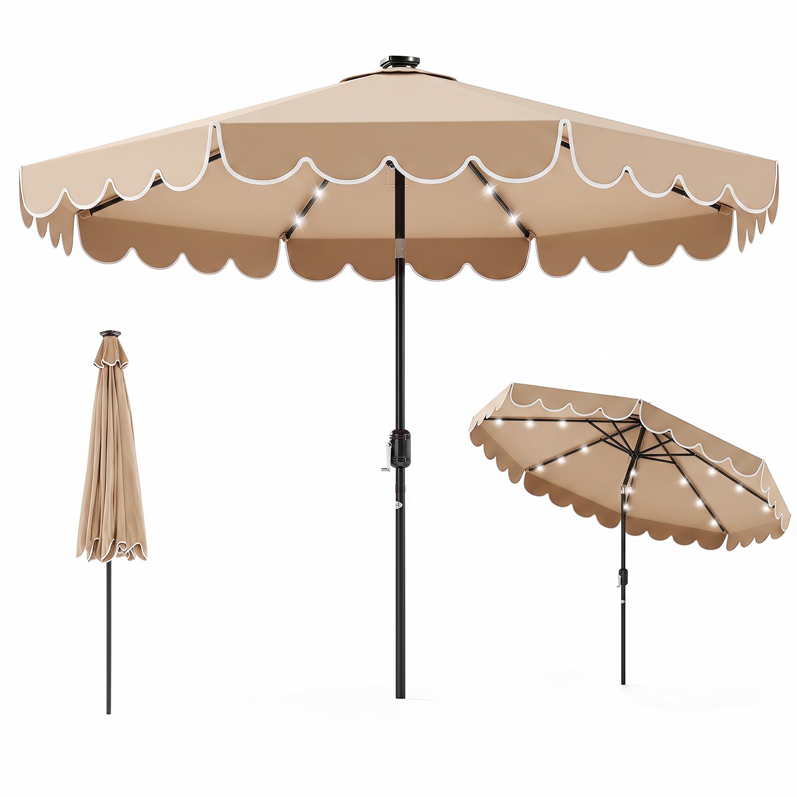 Tangkula beige umbrella front view showing full canopy and shade benefit