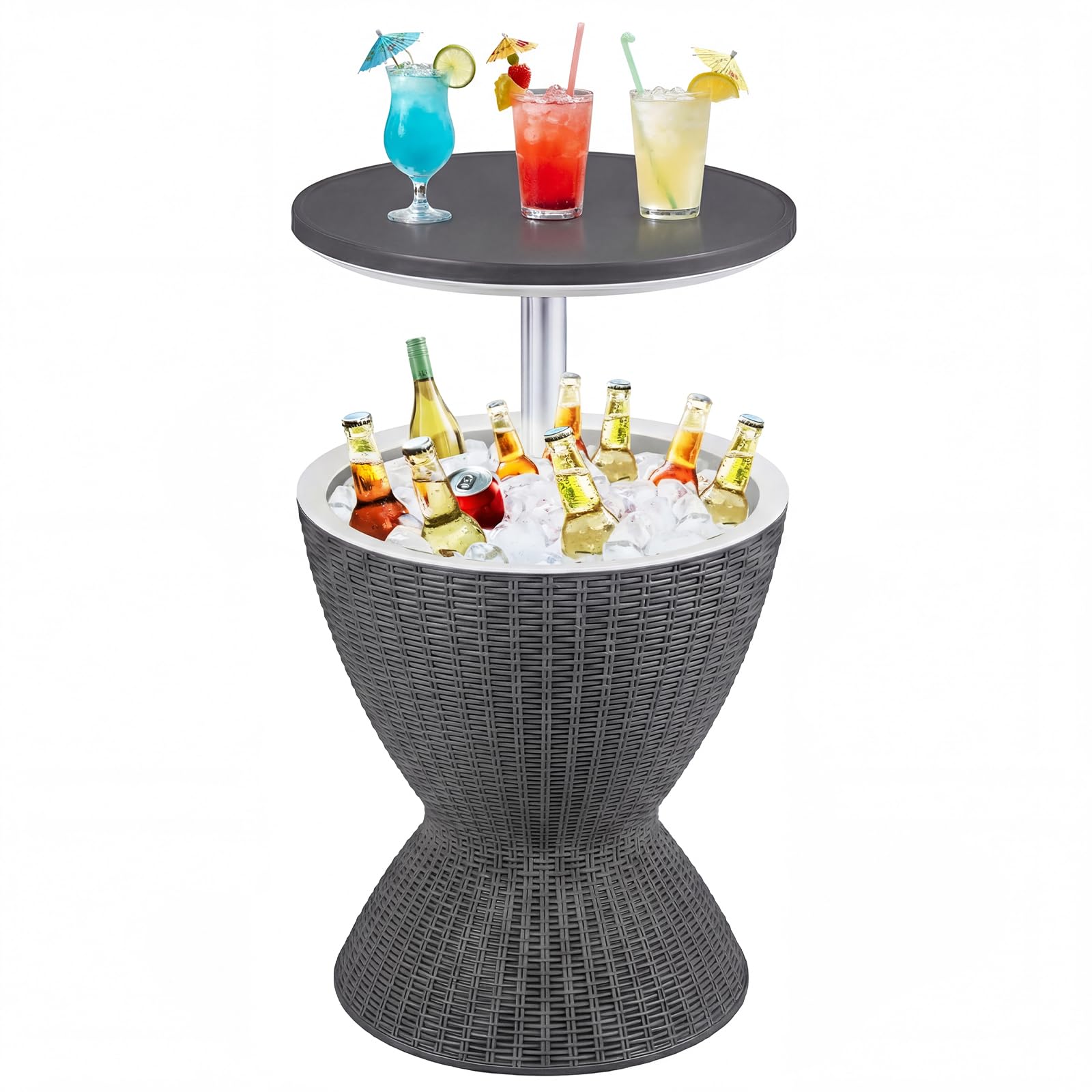 Tangkula front view cooler table showing compact rattan-style design and practical surface