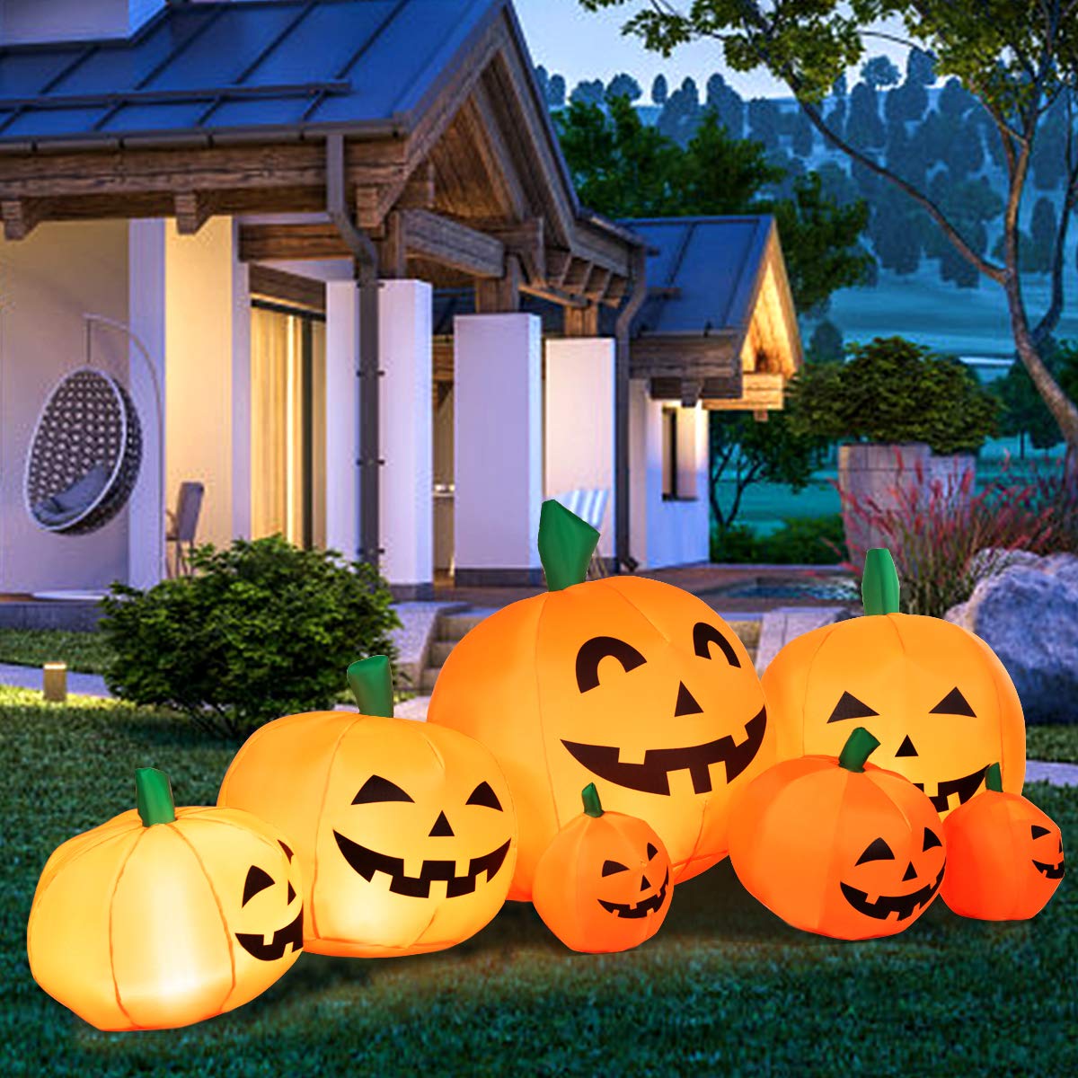 Tangkula front view inflatable pumpkin patch lighting yard for curb appeal