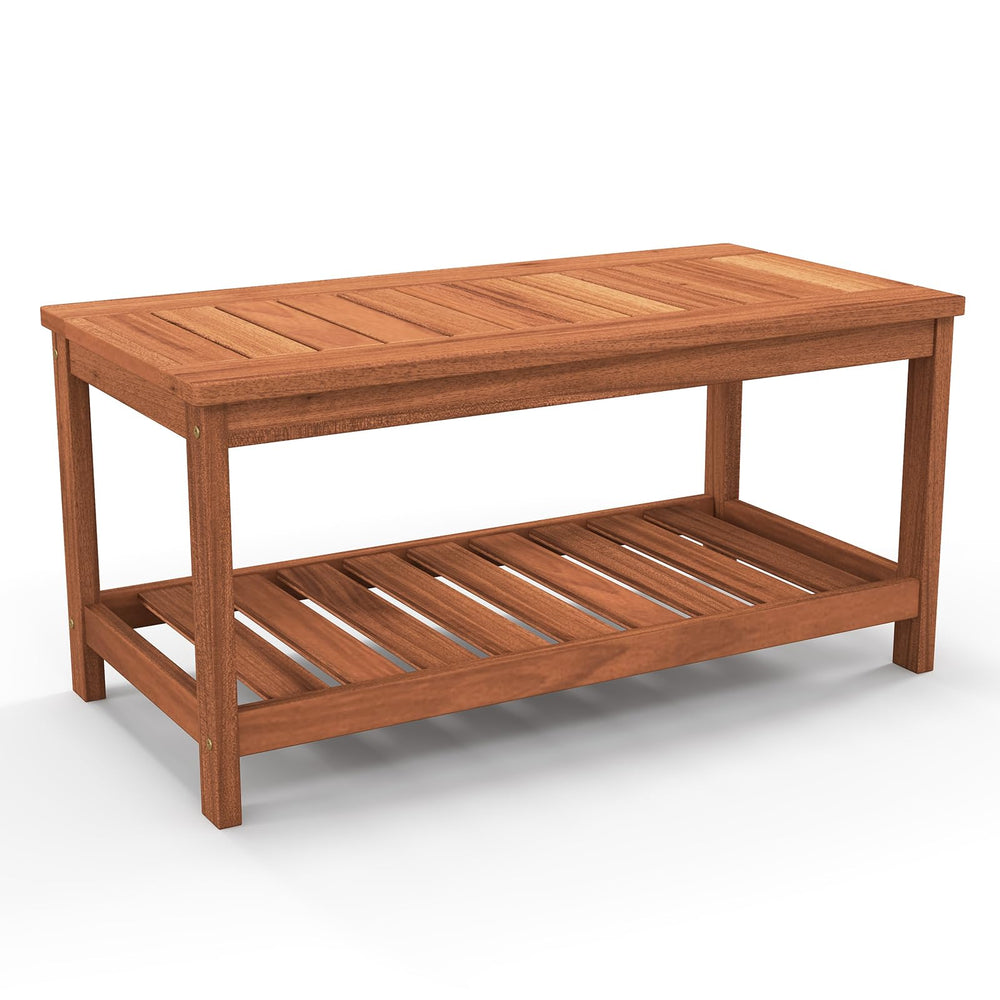 Tangkula front view of coffee table shows natural wood and organized surface