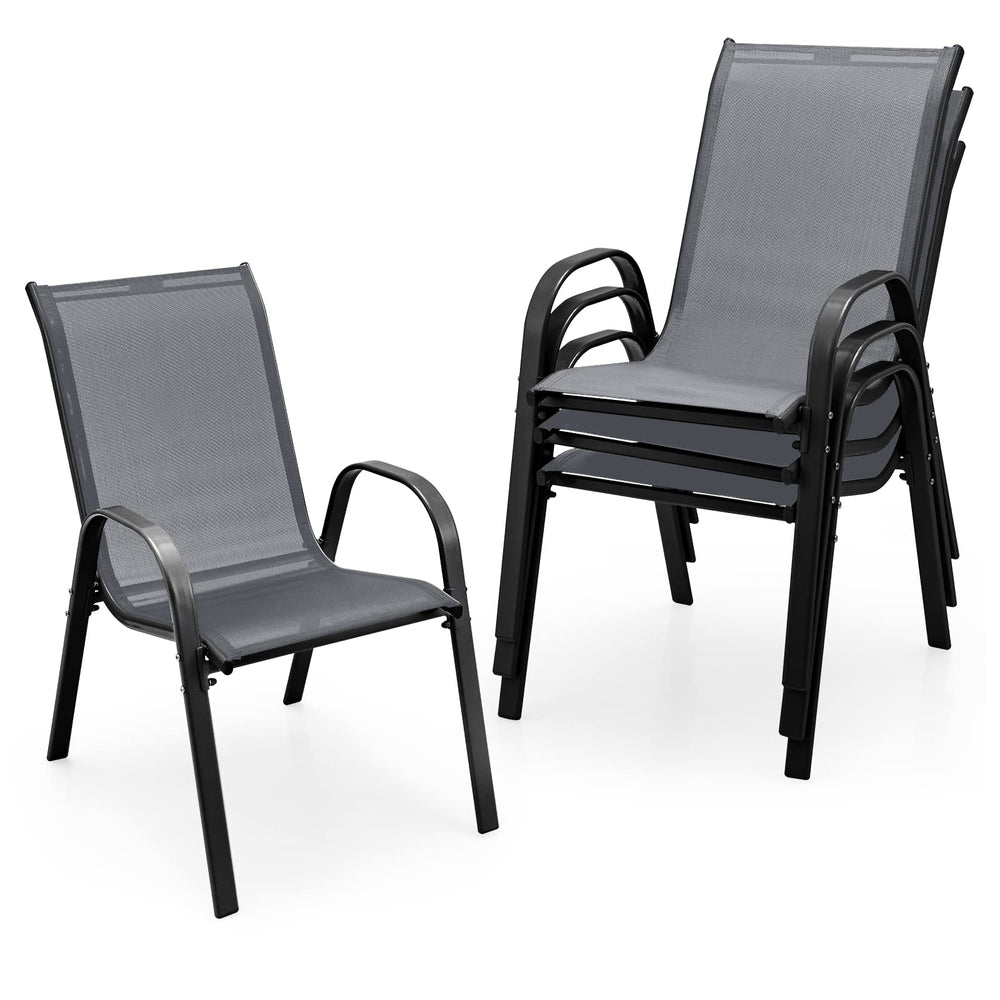 Tangkula front view of four stacked chairs showing compact storage benefit
