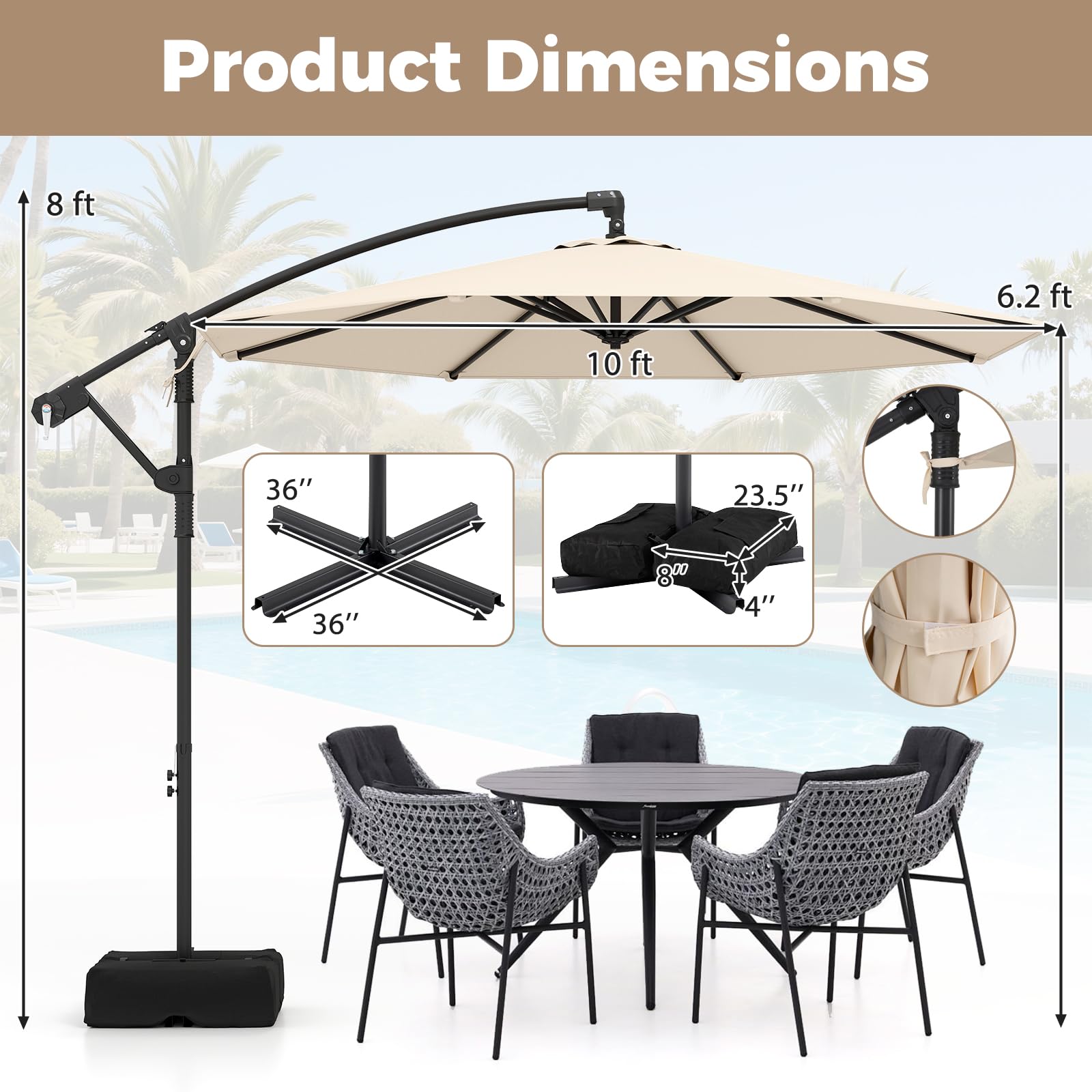 Tangkula umbrella in use poolside providing wide shade for seating areas
