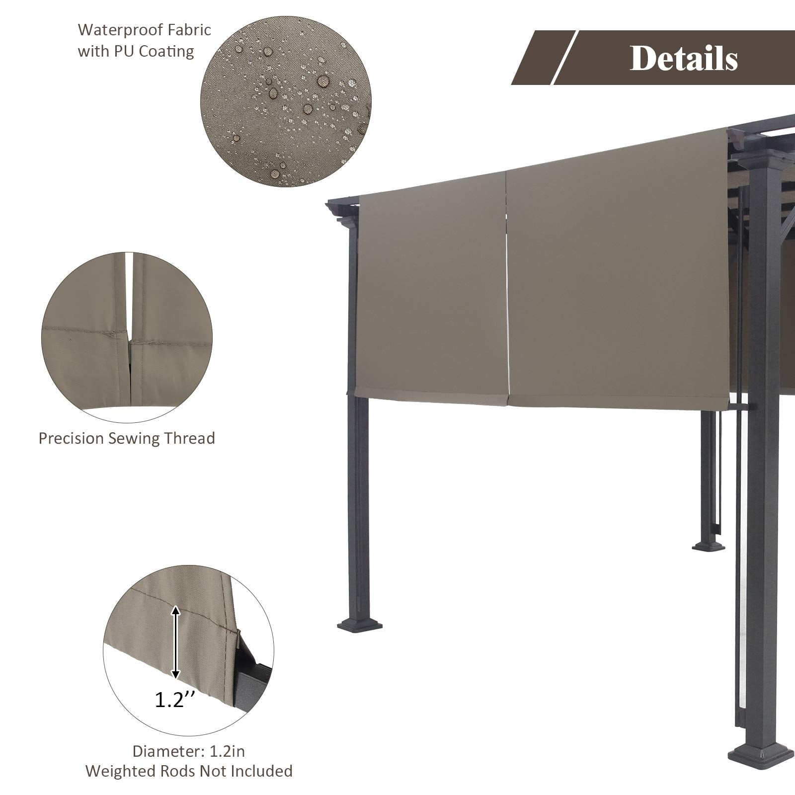 Tangkula canopy draped across wooden pergola demonstrating customizable placement advantage