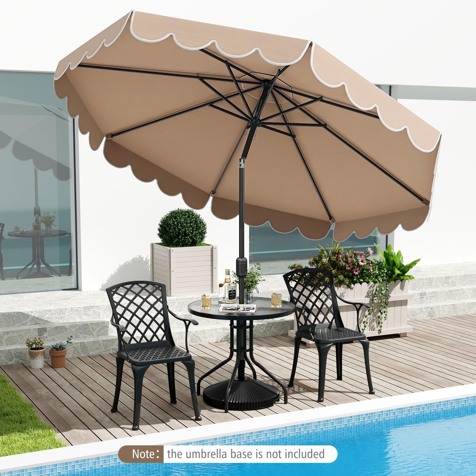 Tangkula lifestyle shot poolside showing elegant shade and relaxation
