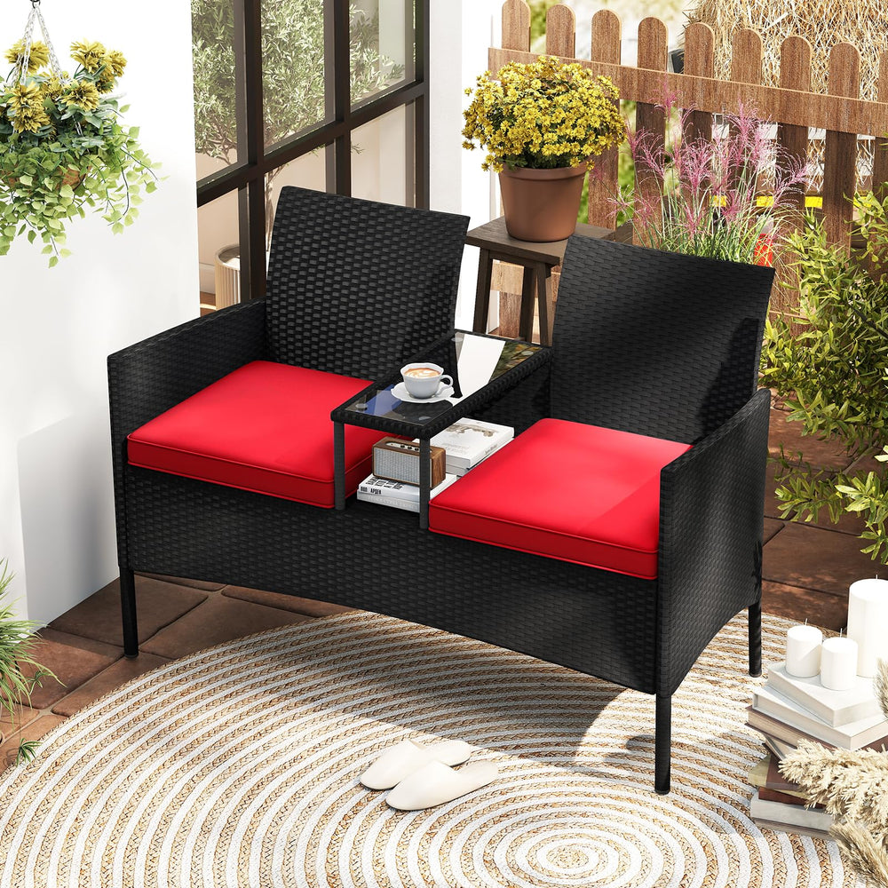 Tangkula close-up of woven PE rattan texture, durable and fade-resistant