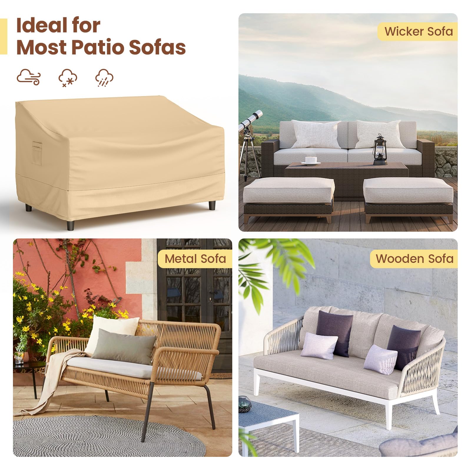 Tangkula cover fitted on wicker loveseat demonstrating full coverage