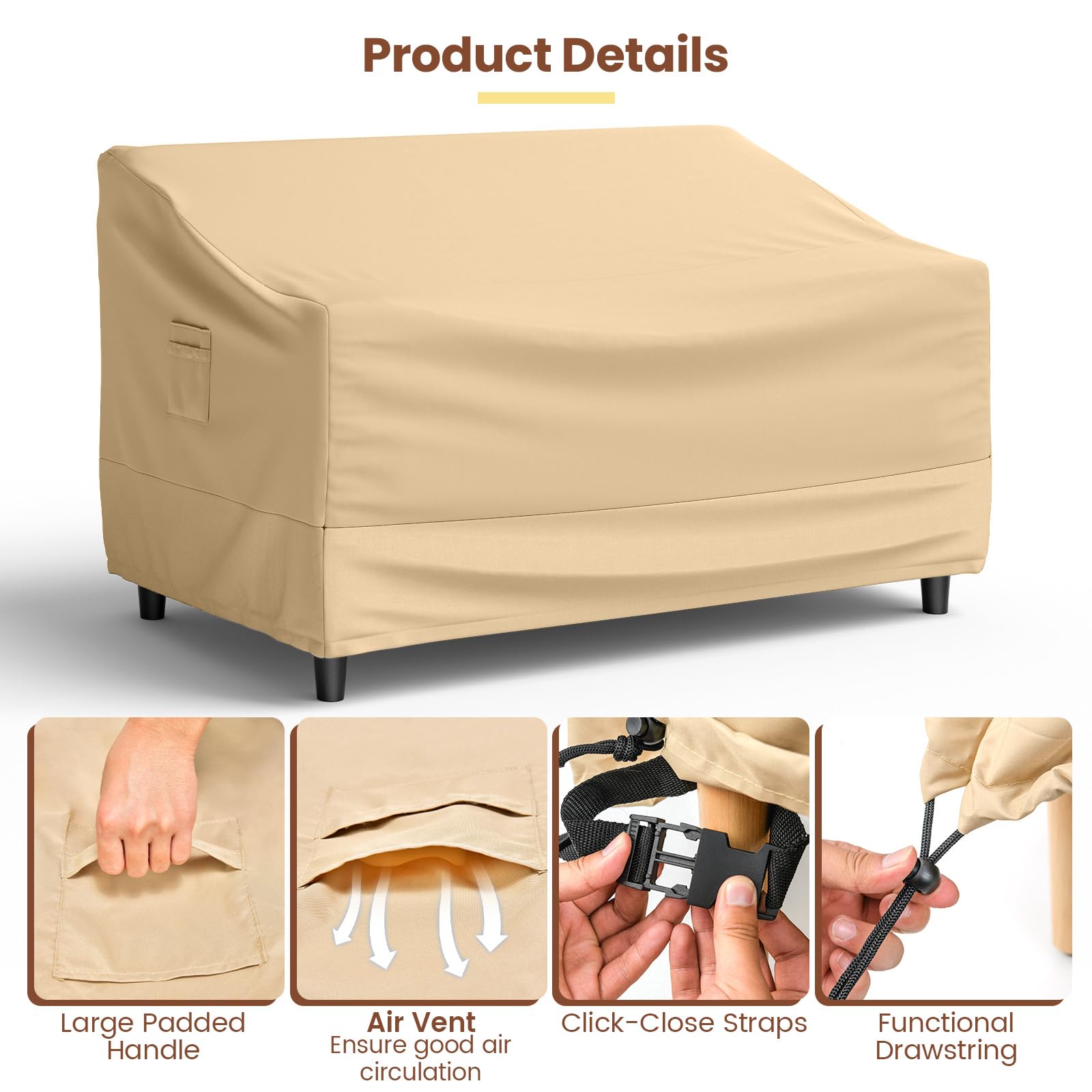 Tangkula loveseat cover next to ruler for accurate size comparison