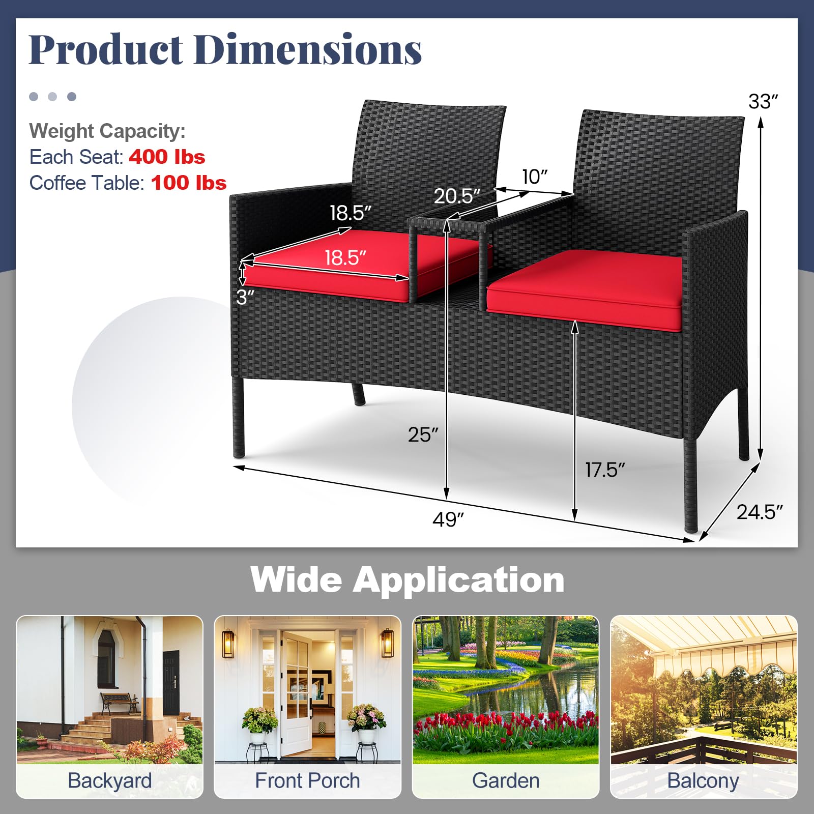 Tangkula loveseat styled on a porch with plants, showcasing outdoor lifestyle
