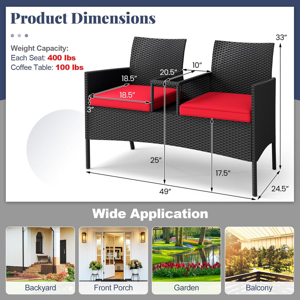 Tangkula loveseat styled on a porch with plants, showcasing outdoor lifestyle