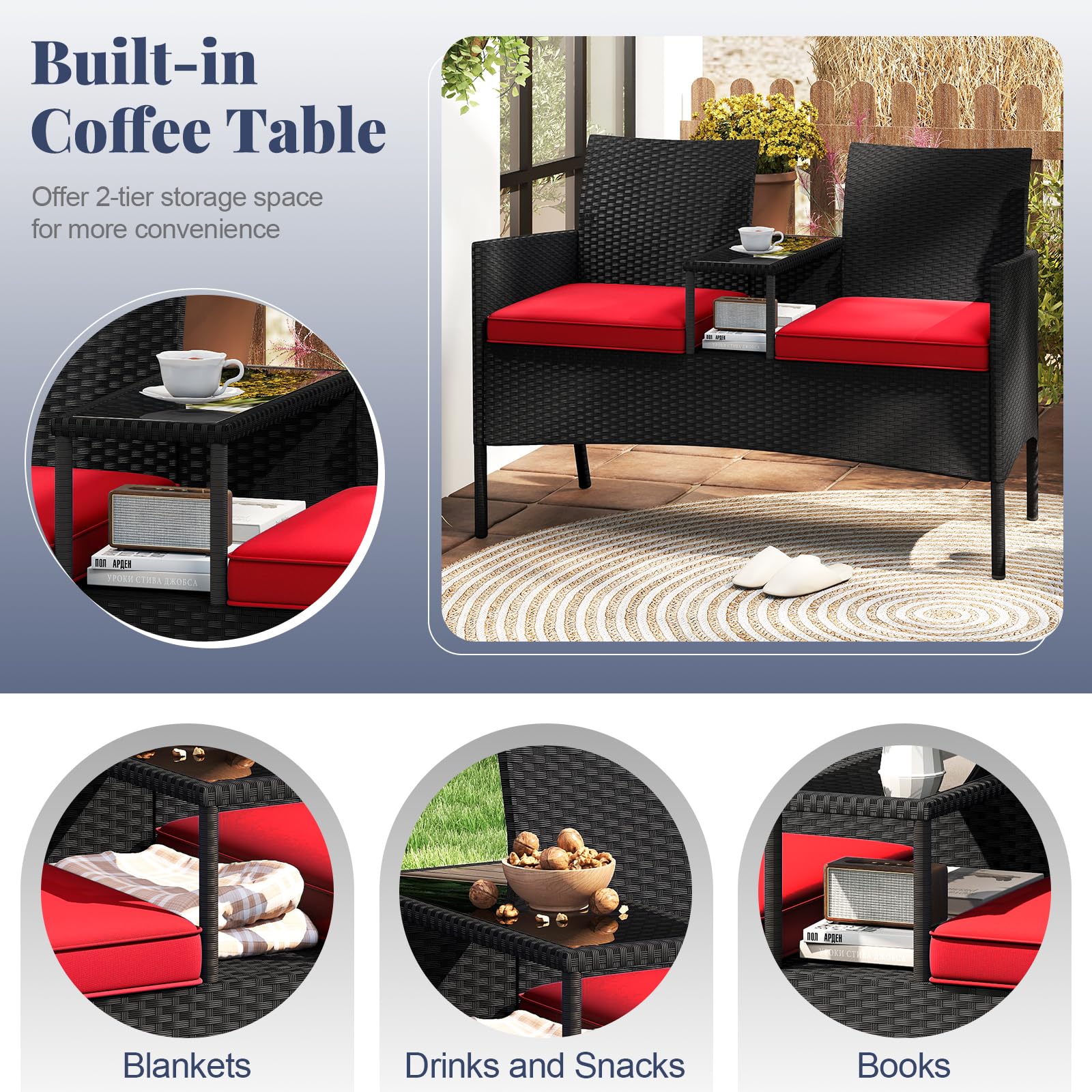 Tangkula loveseat with person seated to illustrate scale and seating comfort
