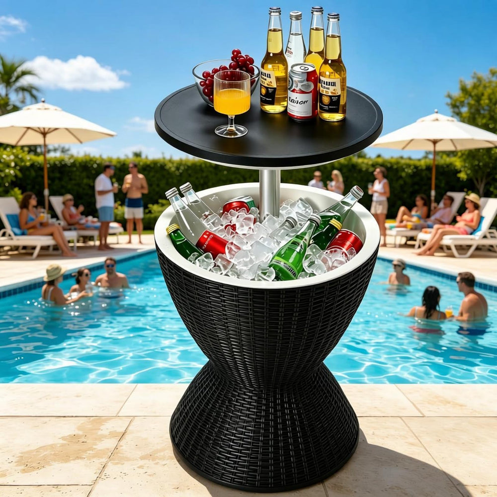 Tangkula open top revealing ice bucket filled with chilled drinks, keeps beverages cold