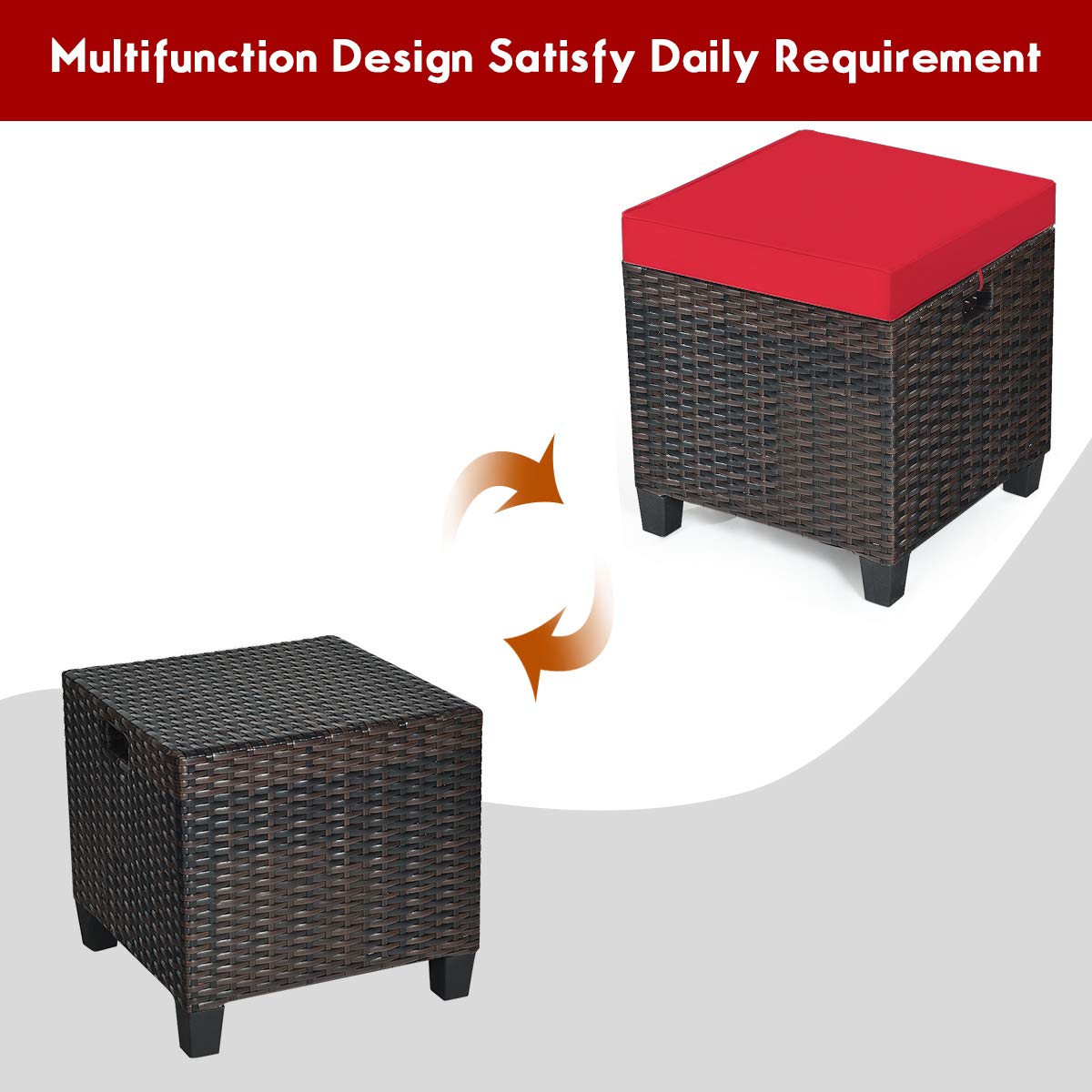 Tangkula ottomans stacked in storage showing compactness and easy stowing benefit