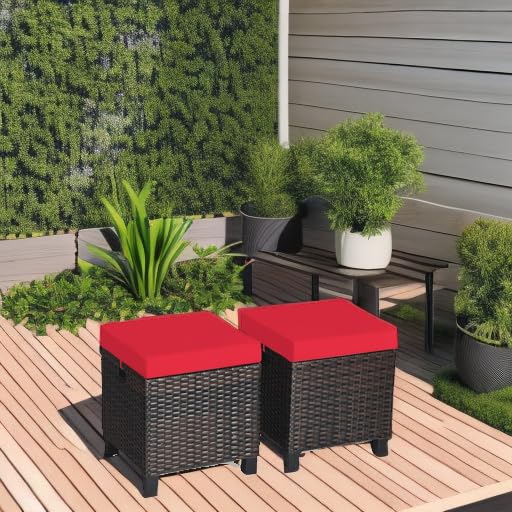 Tangkula paired ottomans on patio showing coordinated look and seating flexibility benefit