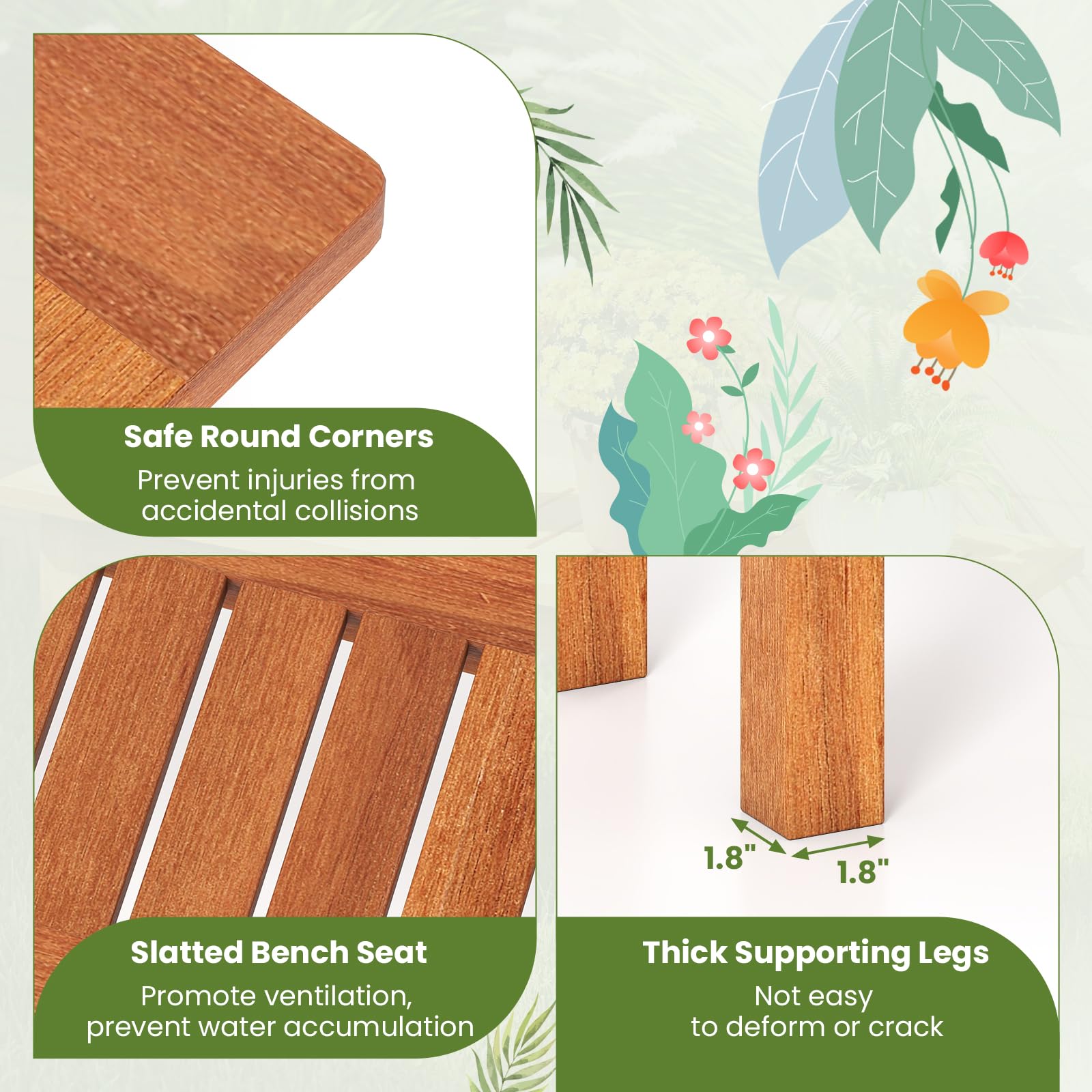 Tangkula closeup of teak-oil finish showing water-resistant protection